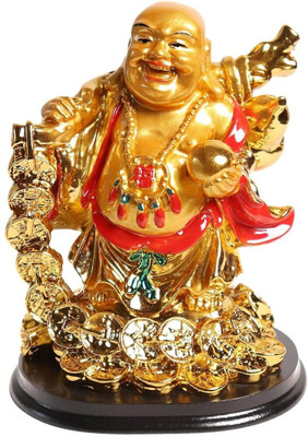 Tsl Laughing Buddha | 5 Inch Laughing Buddha Statue for Money | Vastu Feng Shui Item Decorative Showpiece  -  12.7 cm(Resin, Gold, Red)