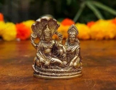 Chkoteravatiya Laxmi Narayana Idols Figurine-10cm | with Lakshmi Resting Upon Shesha Naag Decorative Showpiece  -  10 cm(Brass, Gold)