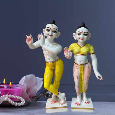 DIORA jugal jodi 12inch Decorative Showpiece  -  30 cm(Marble, White, Yellow)