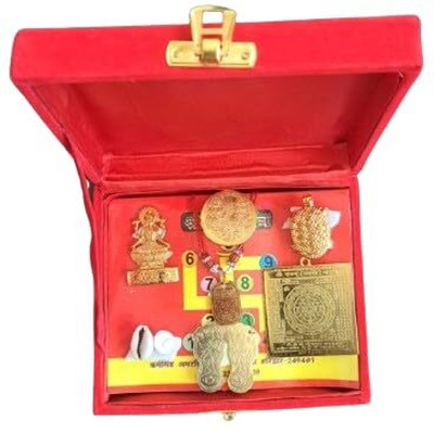 XOMARK Kuber Laxmi Yantra for Wealth Prosperity Happiness Wellness Decorative Showpiece  -  10 cm(Brass, Red)