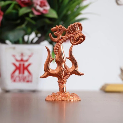 KridayKraft Metal Shivshakti Om Trishul Damru Rudaksha Mala Idol Symbol Statue Decorative Showpiece  -  9.5 cm(Metal, Copper)