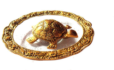 Aanshi shoppe BRASS TORTOISE WITH BRASS AND CRYSTAL PLATE(GOLDEN) Decorative Showpiece  -  13 cm(Brass, Glass, Gold)