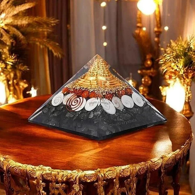 Dhviti Original Pyrite Laxmi Pyramid with Money Magnet Gomti Chakra Decorative Showpiece  -  7.5 cm(Crystal, Multicolor)