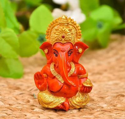 SEVLIYA TRADERS Lord Ganesha Polyresin Idol 3 inch – Car Dashboard Ganpati for Success & Luck Decorative Showpiece  -  7.6 cm(Resin, Red)