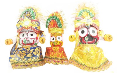 Real Craft Wooden Idol of Lord Jagannath,Balaram and Subhadra | Hindu God Made of Pure Neem Wood with Poshak Dress Mukut | Singhara Vesa | 6 inch,Multicolour Decorative Showpiece  -  15 cm(Wood, Multicolor)
