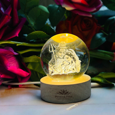 Petals & pines Shivparivar in 3D Optical Crystal Night Lamp | Spiritual for Mandir & Room Decor Decorative Showpiece  -  8 cm(Crystal, Wood, Clear)