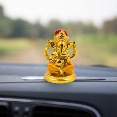Spilbox Spillbox Resin Ganesha Statue|Car Dashboard- Ganesha Murti Golden(Ganesh-Yellow) Decorative Showpiece  -  7 cm(Resin, Yellow)