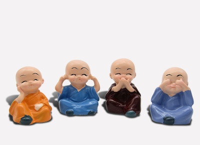 Herbisense Kung Fu Buddha Monk Statue Home Decor & Car Dashboard (Pack of 4) Decorative Showpiece  -  7 cm(Polyresin, Multicolor)