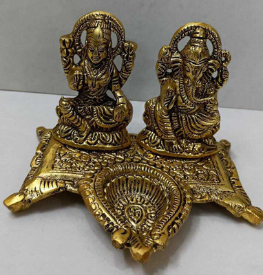 shri veds Metal Antique Laxmi Ganesh Idol Decorative Showpiece  -  10 cm(Brass, Gold)