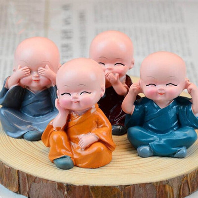 thefashionstuff eCraftIndia Whimsical Set of 4 Baby Monk Buddha Statues Decorative Showpiece  -  5 cm(Polyresin, Multicolor)