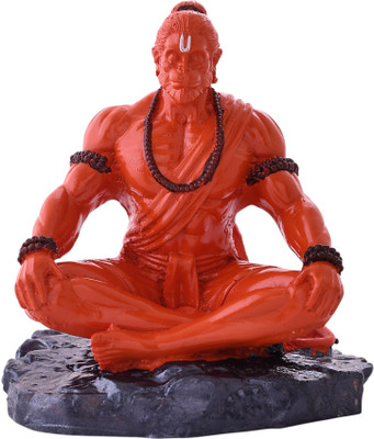 DC CREATORS DC CRATORS Resin Meditating Hanuman Murti, Bajrangbali Murti for Car Dashboard Decorative Showpiece  -  10 cm(Polyresin, Orange)