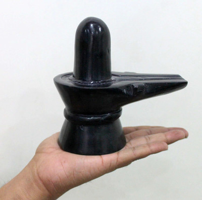 sanskaari 6 inch BIG shiva lingam stone / black stone shivling / black marble shivling Decorative Showpiece  -  16 cm(Metal, Gold)