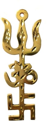 ShivShanti Trishakti Yantra Trishul Om Swastika Vastu Items Brass Religious Wall Hanging Decorative Showpiece  -  9.5 cm(Brass, Gold)