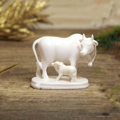 avenew Calf Statue in Marble Dust 9CM Holy Cow Idol, Handmade Decorative Showpiece  -  10.3 cm(Polyresin, White)