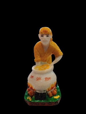 Gurucharan Shirdi Saibaba Handi Cooking Idol Marble Dust 5inc (Pack of 1) (Orange) Decorative Showpiece  -  5 cm(Resin, White)