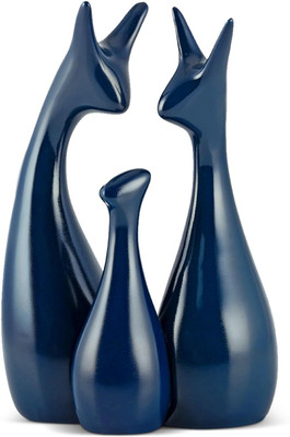 Indulge Homes 'Lucky Deer Family' Figurines Showpiece Piano Finish Navy Blue - Set of 3 Decorative Showpiece  -  26.5 cm(Ceramic, Blue)
