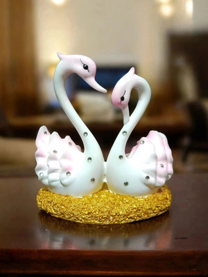 D K MART Swan Pair Showpiece | Duck Showpiece For Home Decoration Gift Item Decorative Showpiece  -  18 cm(Marble, Pink, White)