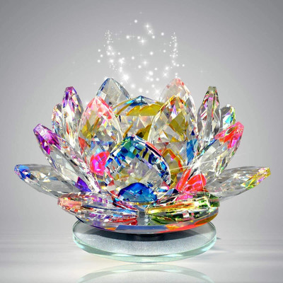 Enchantations Rotating Crystal Lotus Fengshui Good Luck Showpiece Decorative Showpiece  -  5.5 cm(Crystal, Multicolor)