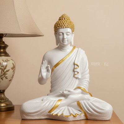 nakshatraone Luxury White & Gold Buddha Home decor- Energizing Peace, Power & Elegance Decorative Showpiece  -  38 cm(Polyresin, White, Gold)