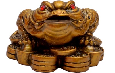 9tees Mart Vastu Fengshui Frog With Three Legged & Coin For Wealth & Happiness Decorative Showpiece  -  5 cm(Resin, Polyresin, Brown)