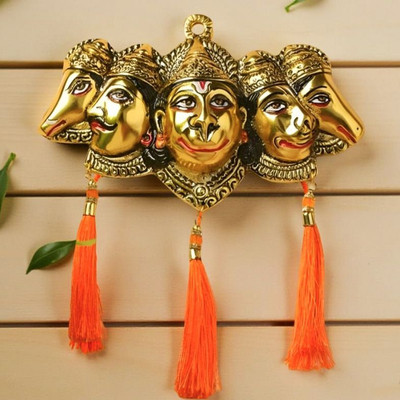 LAXA Golden Metal PanchMukhi Hanuman Idol For Vastu Shanti - Wall Hanging, Home Decor Decorative Showpiece  -  18 cm(Metal, Gold)