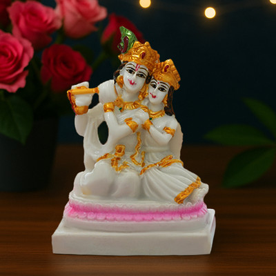 Sudaya Idol Radha and krishna Hindu Religious Figurine Decorative Showpiece  -  10 cm(Marble, Multicolor)
