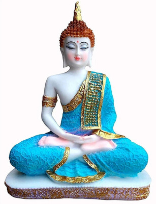 GOLDILUXE Buddha Statue Idol showpiece for Home decor living room /study room /gifts items Decorative Showpiece  -  18 cm(Polyresin, Blue, White)