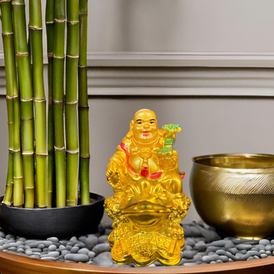 salvusappsolutions Marble Dust Feng Shui Golden Laughing Buddha for Good Luck & Gift (3 inch) Decorative Showpiece  -  7 cm(Marble, Gold)