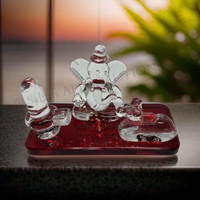 salvusappsolutions Crystal Glass Statue Idol of Lord Shiva, Ganesha, and Nandi - (Red_4x2.5 inch) Decorative Showpiece  -  6 cm(Crystal, Red)