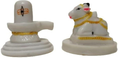 ALLAMANDAA Idol of Lord Shivling and Nandi Idols Decorative Showpiece  -  5 cm(Polyresin, White)