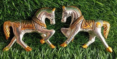 salvusappsolutions Metal Horse Showpiece/Feng Shui for Home decor (Gold & Silver_2PCs_4X3 INCH) Decorative Showpiece  -  10 cm(Metal, Gold, Silver)