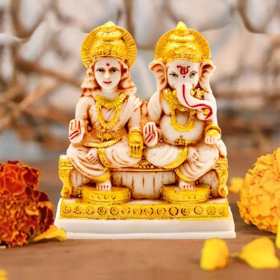 sanskaari Laxmi Ganesh Statue Murti Marble Finish Decorative Showpiece  -  25 cm(Marble, Brown)