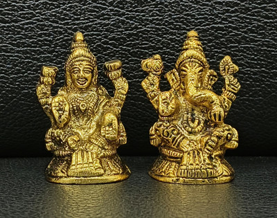 Vimantra Shri Laxmi & Ganesh Ji Idol Decorative Showpiece  -  10 cm(Metal, Gold)