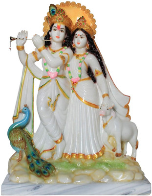 HUBZONES Marble Dust Lord Cow Radha Krishna Idol Krishan Statue God Bal Gopal Decorative Showpiece  -  40 cm(Marble, Multicolor)