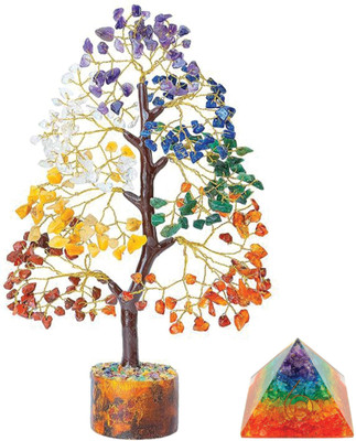 Treemaison Coronating Homes Crystal 7 Chakra Tree (300 Beads) With 2 INCH 7 Chakra Pyramid Combo Decorative Showpiece  -  22 cm(Crystal, Multicolor)