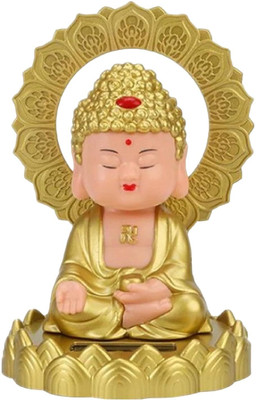 Augen Small Buddhist Monk Solar Lucky Energy Sensing Solar Statue (Pack of 1)(E, Gold) Decorative Showpiece  -  12 cm(Plastic, Gold)