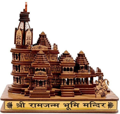 PUCHCHI Ram Ayodhya 3D wood temple model for home/office/shop/ Car and bus dashboard Decorative Showpiece  -  9 cm(Wood, Brown)