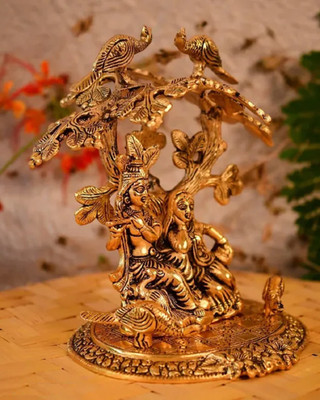 Rci Handicrafts Metal Lord Radha Krishna Idol With Flute Under Tree Sitting Showpiece Decorative Showpiece  -  8 cm(Brass, Multicolor)