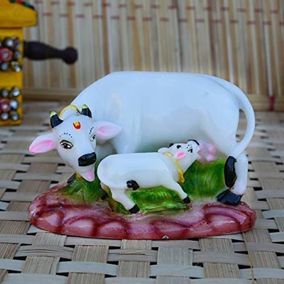 GW Creations Decorative Marble dustPolyresin Cow and Calf Big Statue.Vastu Nandi Money lucky Decorative Showpiece  -  13 cm(Polyresin, Multicolor)