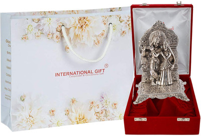 INTERNATIONAL GIFT Silver Plated Radha Krishna Idol Murti With Box & Bag | For Pooja, Mandir Decorative Showpiece  -  18 cm(Aluminium, Silver)