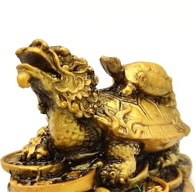 Plus Value Feng Shui Dragon Headed Turtle With Baby Tortoise Symbol of Power – Feng shui Decorative Showpiece  -  6 cm(Polyresin, Gold)