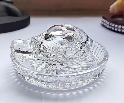 A & S VENTURES Vastu Feng Shui Crystal Kachua/ Turtoise with Glass Plate for Good Luck Decorative Showpiece  -  5 cm(Crystal, Clear)