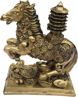 numeroastro Feng Shui Wealth | Money Horse with Education Tower Decorative Showpiece  -  9 cm(Polyresin, Gold)