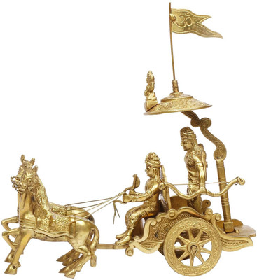 TREEMAISON Vastu Mahabharat Arjun Rath Weight-1370gm Approx with Krishna Ji & Hanuman Ji Decorative Showpiece  -  17 cm(Brass, Gold)