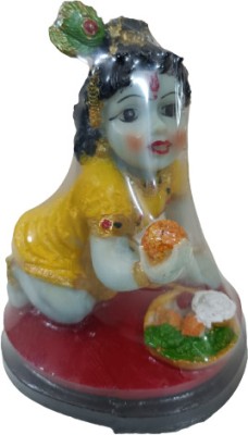 Ganpati Creations Lord Krishna Makhan Chor Idol for Home Temple Decorative Showpiece  -  15 cm(Polyresin, Yellow)