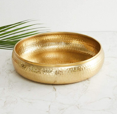 ALNOOR HANDICRAFTS Hammered Urli Bowl for Home, Office, Diwali Decorations and Festive Table Decor Iron 0 - Cup Tealight Holder(Gold, Pack of 1)