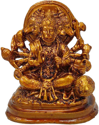 De-Ultimate Golden Panchmukhi Hanuman Five (5) Face God Idol Bajrangbali Sankat Mochan Murti Decorative Showpiece  -  9 cm(Polyresin, Gold)