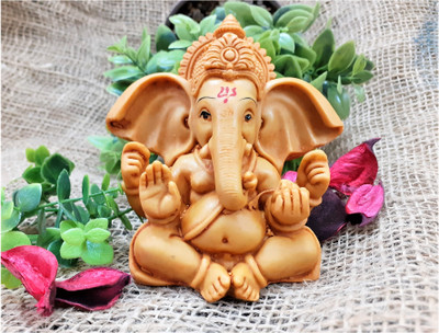 AFTERSTITCH big ear Baal lord ganesha idols statues Showpiece - Car Dashboard -Home Décor decoration & gifting purpose Decorative Showpiece  -  10 cm(Polyresin, Brown)