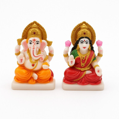 WearCraftJPR Laxmi Ganesh Ji Idol Prosperity, Wisdom & Spiritual Blessings Decorative Showpiece  -  6 cm(Polyresin, Multicolor)
