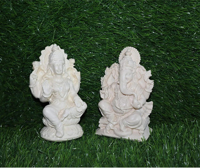 salvusappsolutions Handmade Marble Dust Laxmi-Ganesh Ji Statue/Murti for Home (4_inch_White) Decorative Showpiece  -  10.16 cm(Marble, White)
